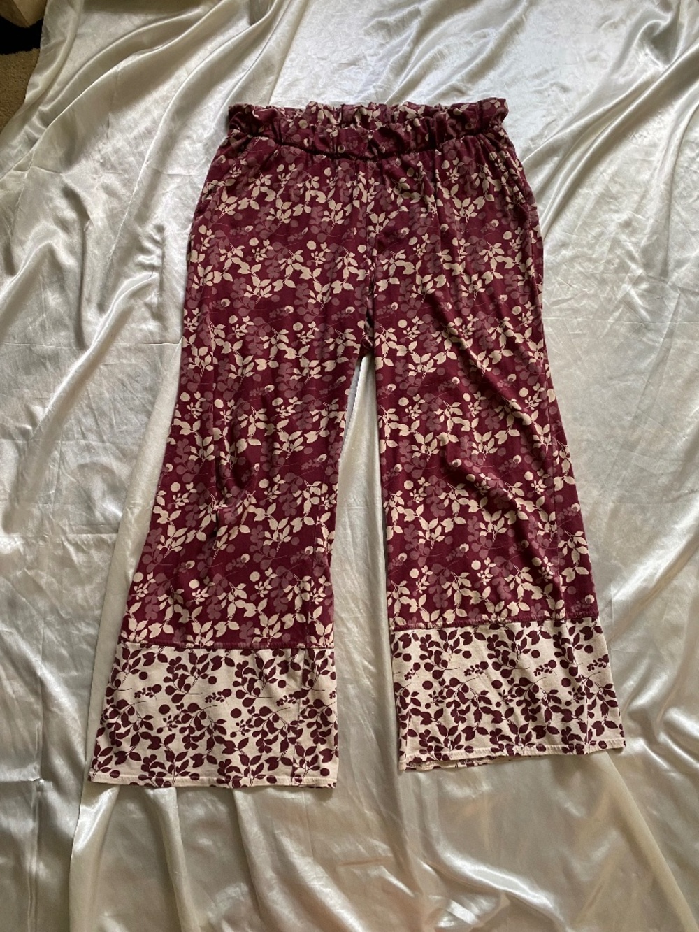 Pact Staycation 100% Organic Cotton Sleep Lounge Pants Burgundy Floral Large